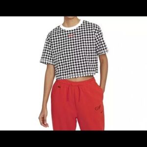 Nike White/Black/Red Icon Clash Houndstooth Oversized  Baggy Crop Top, sz Small
